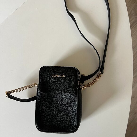 Calvin Klein Black Crossbody Bag | Gold Chain Detail | Small Purse - Picture 1 of 2